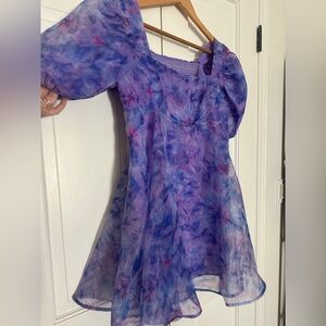 Purple and Pink Tie-Dye Maternity shoot or Baby Shower Dress puff sleeve Easter